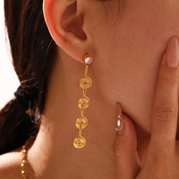 Parure de bijoux en acier inoxydable plaqué or, style vintage, avec boucles d'oreilles pendantes à motif cercle et pompon, collier et bracelet de cheville pour femme, idéale pour les fêtes et les cadeaux