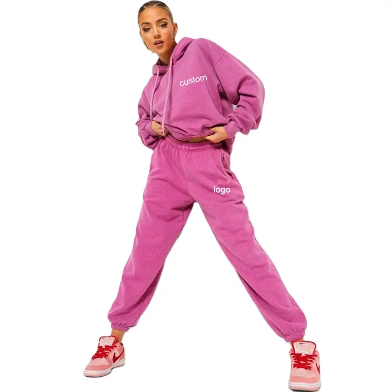 2023 नवीनतम गुलाबी सादे जॉगिंग सूट कपड़े ऊन Tracksuit महिला फैशन गुलाबी Tracksuit