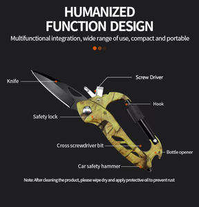 Mousqueton d'extérieur Multitool EDC Couteau <span class=keywords><strong>de</strong></span> poche Équipement <span class=keywords><strong>de</strong></span> <span class=keywords><strong>survie</strong></span> avec couteau mousqueton brise-verre - Product Image 5