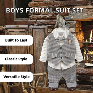 Nouvel ensemble 3 pièces style britannique pour garçons : gilet, nœud papillon, chemise et pantalon – <span class=keywords><strong>Tenue</strong></span> de cérémonie pour tout-petits en polyester/coton - Product Image 4