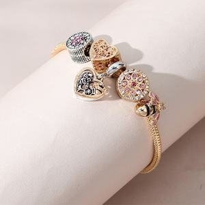 Hot Sale Gold Plated Heart Bee Charm <strong>Bracelet</strong> Adjustable <strong>Large</strong> Hole <strong>Beads</strong> Rhinestone Crystal Pendant <strong>Bracelet</strong> for Women - Product Image 5