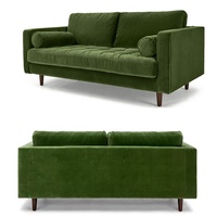 Set Sofa Chesterfield Dua Dudukan Warna Hijau Rumput Bahan Beludru dengan Rangka Kayu Solid dan Kaki Lipat, Cocok untuk Gym, Vila, Kamar Tidur, Sekolah, Ruang Tamu