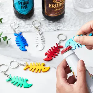 Factory Direct Aluminum Fish Bone Shape Keychain Pendant Beer Bottle Opener Key Holder