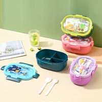Contenedor de comida para niños escolares, fiambrera Bento de plástico para niños con tenedor y cuchara, 3 compartimentos, 1200ML