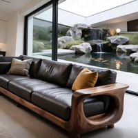 Nuevo Sofá Tradicional Minimalista Estilo 2026 Hecho de Madera Sólida de Nogal Americano, Estilo Italiano, Disposición Recta para Sala de Estar
