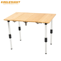 Table de camping pliable en bambou et alliage d'aluminium, portable, hauteur réglable, mobilier d'extérieur, table de voyage légère, plage, pique-nique