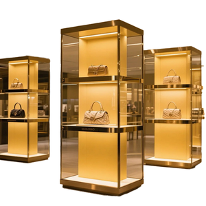 Vitrine de présentation verticale en métal noir avec étagères en verre pour bijoux, idéale pour les magasins de luxe et centres commerciaux - Product Image 1