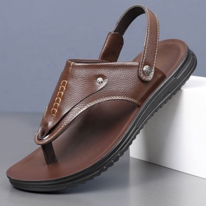 Sandales d'été décontractées pour hommes en cuir véritable à bout ouvert, motif léopard, antidérapantes et confortables, à enfiler - Product Image 3