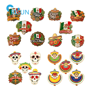 Imán para Refrigerador, Pin de Solapa, Broche y Pin Esmaltado Personalizados con Diseño de Calavera Mexicana y Bandera de México para Fiesta del Cinco de Mayo - Product Image 1