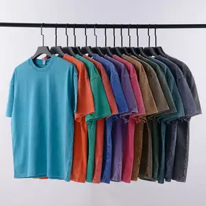 Individuelles Herren-Vintage-T-Shirt hochwertige Säure gewaschene Retro-Batik-Druck individuelles schwarzes einfarbiges 100 % Dickkotton
