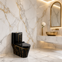 Accessoires de salle de bain en céramique - Toilette à chasse d'eau siphonique en céramique à motif marbré noir et or