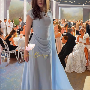 Vestido de Fiesta Formal para Mujer, con Tirantes Cruzados, Plisado, Corte en A, Simple, Transpirable, Mezcla de Algodón y Malla, Cuello Redondo, Diseño Sólido - Product Image 2