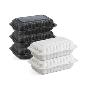 Black White 6 Inch Mfpp Mineral Takeway Lunch Food Box Microwave Safe Clamshell Food Meal Prep Lunch Container