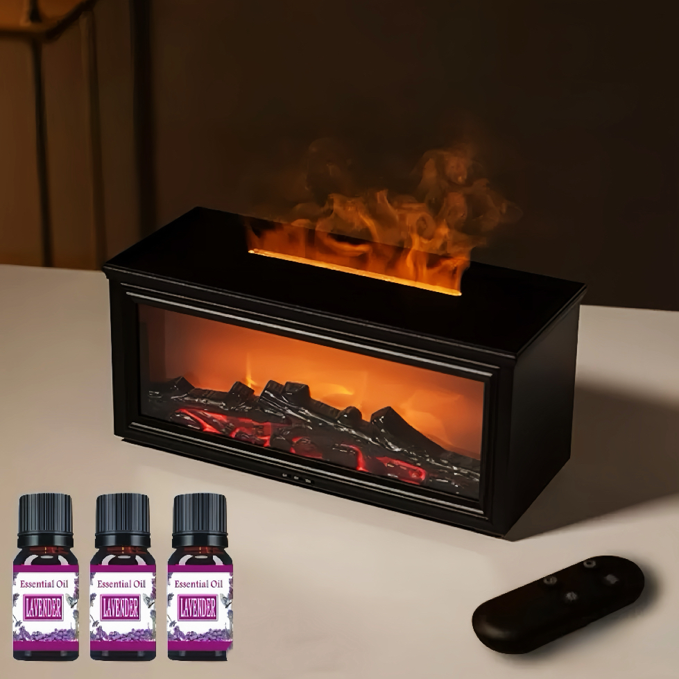 2025 New Arrivals Flame Aromatherapy Humidifiers Room 300Ml Ultrasonic Fireplace Aroma Diffuser With Remote