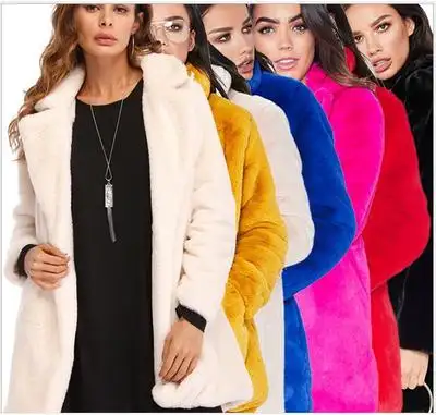 S-4XL kış sıcak artı boyutu açık dikiş ince siyah peluş ceket 2021 kadın sahte tavşan kürk gevşek hırka bayanlar kalın uzun ceket