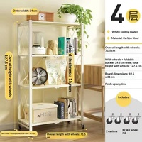 Étagère de rangement pliable en métal à 5 niveaux avec roulettes, unité d'étagère de cuisine pliable pour four à micro-ondes