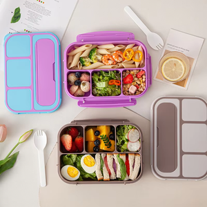 กล่องข้าวเบนโตะแบบเรียบง่ายสำหรับผู้ใหญ่ 4 ช่อง  รักษ์โลก เหมาะสำหรับผู้ชายและผู้หญิง พร้อมชุดช้อนส้อมซิลิโคน - Product Image 5