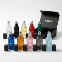 Flacon d'huile d'attar en verre de 12 ml avec boîte cadeau et applicateur roll-on pour huile de parfum d'aromathérapie, marque privée, vente en gros