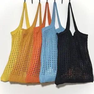 Factory Wholesale Female Machine Woven Knitted Hollow Out Tote Big One Shoulder Hand bag