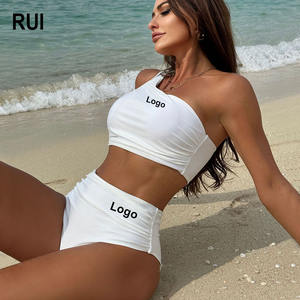RUIQUWIN - Bikini de Una Sola Pieza con Cordón Ajustable, Plisado Delantero, Cintura Alta, Transpirable, para Mujer, Ropa de Playa, Vacaciones, Verano - Product Image 1