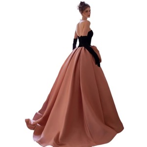 Evening Gown Strapless Empire Waist Black And Pink Contrast Color Satin Ball Gown For Formal Events Party Wedding - Product Image 5