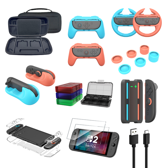 Aomiou 19 in 1 Game Accessories Essential Kit for Nintendo Switch 2 Freely Mixed and Matched Protective Case for Switch 2