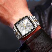 Jam Tangan Pria BINBOND B911 Mewah Bahan Stainless Steel Model Kotak Sport Quartz Chronograph Tahan Air Fitur Dial Kaca Penunjuk