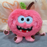 Kussens van zacht pluche materiaal, roze kwaadaardige appel, op maat gemaakte harige pluche knuffelkussens voor bed, bank en huisdecoratie.