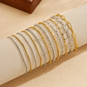 Fashion Chain <b>Bracelet</b> <b>Set</b> Gold Plated Stainless Steel Women's Minimalist Jewelry 18K Versatile Simple Design - Product Image 3