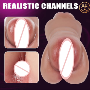 Masturbateur réaliste double tête en forme de vulve arrondie, 1,85 lb, marron, jouet sexuel de poche pour hommes - Product Image 2