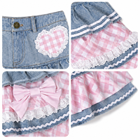 Jupe en jean à volants superposés pour filles, motif cœur, à carreaux, avec nœud et dentelle, pour anniversaire d'enfant, 2-7 ans, personnalisable OEM ODM – Un incontournable !