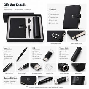 Ensemble cadeau de marque d'entreprise : carnet, stylo, bouteille isotherme, clé USB, ensemble avec logo personnalisé pour récompenses des employés, reconnaissance des clients - Product Image 2