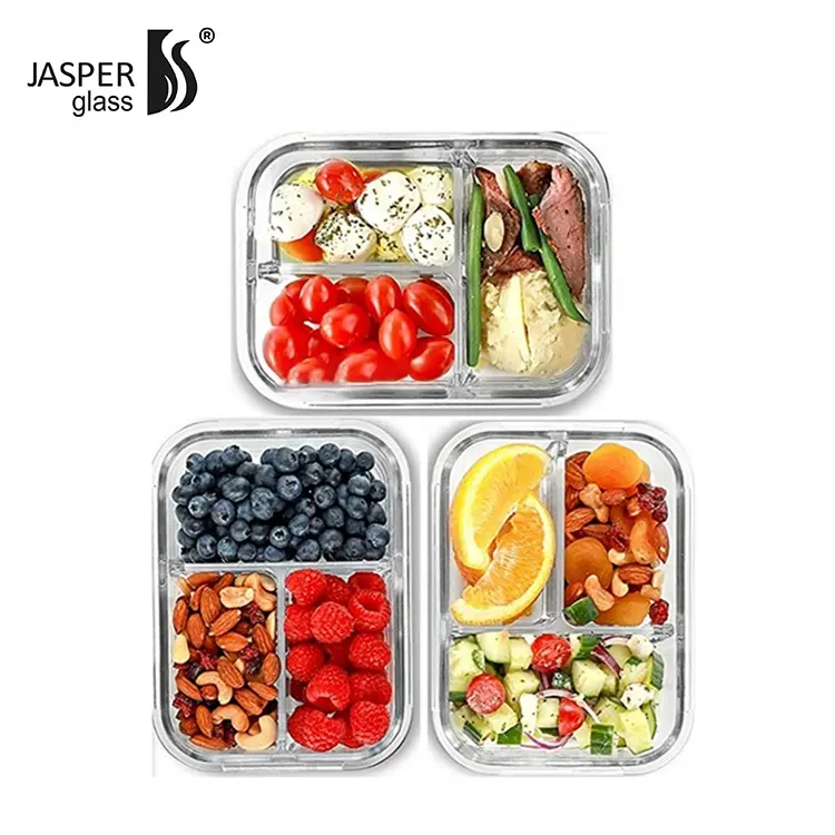 High Borosilicate Glass Meal Prep Containers 3 Compartment Food Container