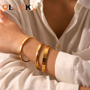 LUCKYJIU Fabricante <span class=keywords><strong>de</strong></span> Joyería Personalizada, Brazalete <span class=keywords><strong>de</strong></span> Acero Inoxidable Chapado en Oro <span class=keywords><strong>de</strong></span> 18k, Impermeable, Hipoalergénico, Brillante y Liso - Product Image 3