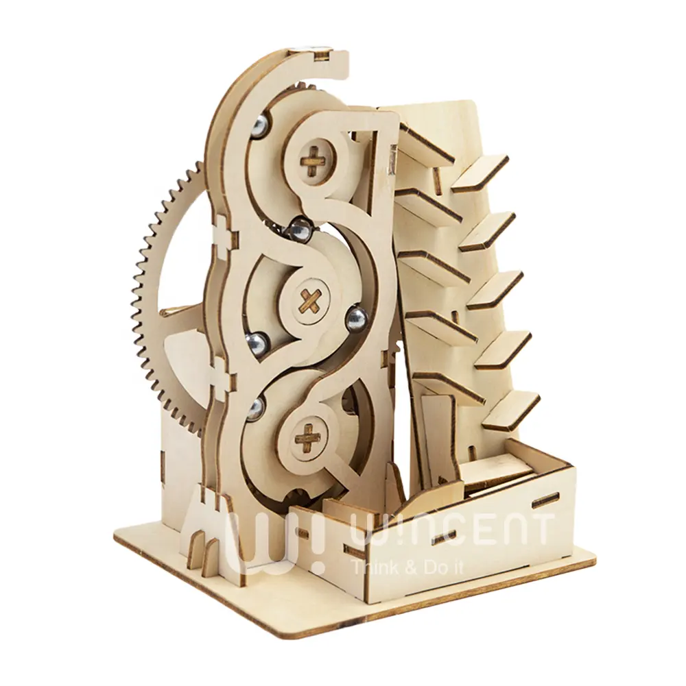 Original Design Laser Cut Wooden Solar Energy Mechanical Gear Toys Kids Marble Run Toy