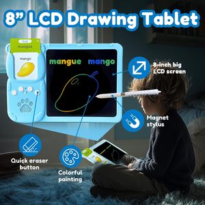 GY Bilingual French/English Blue <strong>Talking</strong> <strong>Flashcards</strong> Drawing Tablet LCD Writing Pad for Kids Toddlers Learning Toy Plastic - Product Image 3