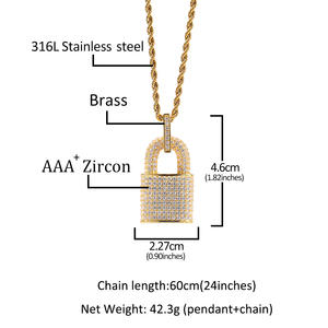 Bling Diamond Cubic ZIRCON Lock <span class=keywords><strong>Collar</strong></span> 18K Gold <span class=keywords><strong>Candado</strong></span> Colgante Collares <span class=keywords><strong>Cadena</strong></span> de acero inoxidable Moda para Mujeres Hombres - Product Image 4