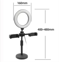 Mini anneau lumineux de 6 pouces avec support à pince, support de diffusion en direct pour deux téléphones, support de téléphone de bureau