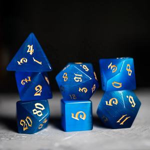 定制骰子天然宝石雕刻 DND 手工石多面体骰子套装蓝猫眼促销礼品游戏玩具 - Product Image 1