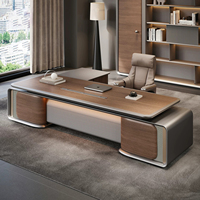 Bureau de direction de luxe en forme de L, grand format, finition grain de bois, table moderne pour PDG, directeur, mobilier de bureau, poste de travail avec rangement