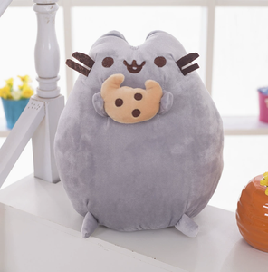 Peluche de Gato Gris Kawaii con Galleta, Suave y Adorable, Almohada Decorativa para Dormitorio de Niñas y Sofá - Product Image 1