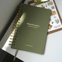 Carnet à spirales vert olive, carnet de notes d'église, carnet en cuir PU à couverture rigide avec marque-page en ruban