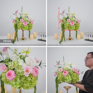 แจกันดอกไม้ประดิษฐ์สีเขียวชมพู ประดับด้วยดอกอะมาแรนธัสสีเขียวและดอกไฮเดรนเยีย สำหรับตกแต่งโต๊ะงานแต่งงาน - Product Image 3