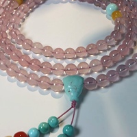 Bracelet de prière Mala 108 perles en pierre naturelle : Quartz Rose et Turquoise pour la guérison spirituelle
