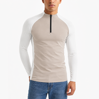 Haut de sport pour homme à col montant, manches longues, blocs de couleur, quart de zip, séchage rapide, respirant, pour la course et la gym, conception OEM personnalisée