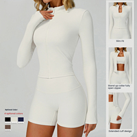 3093 veste de Yoga solide en gros manches longues fermeture éclair complète haute élasticité séchage rapide haut femmes Fitness course sport Yoga vestes