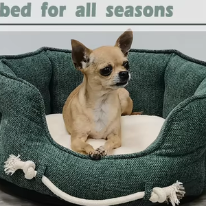 Cama de lujo para mascotas Cordoury de tartán, cama acogedora de felpa para perros, terciopelo Oxford, materiales de fibra de piel sintética de plástico, cartón elegante clásico moderno - Product Image 2