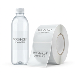 Étiquettes lavables en PET recyclé - Autocollants amovibles sans résidus pour bouteilles, pour un emballage durable des boissons et des aliments - Product Image 1