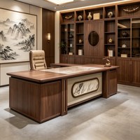 LBZ-315X Nouveau bureau de direction en bois noir et or, style chinois, luxe léger, moderne et minimaliste, structure à tenons et mortaises, avec rangement