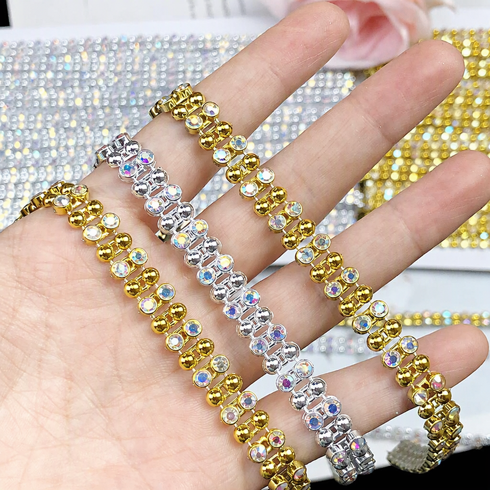 New 0.9cm Rhinestone Chain Woven Lace Trim DIY for Collar Accessories ...
